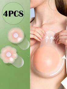 4Pcs Sticky Nipple Covers For Breast Lift - Invisible Silicone Adhesive Pasties - Multicolor - View 1