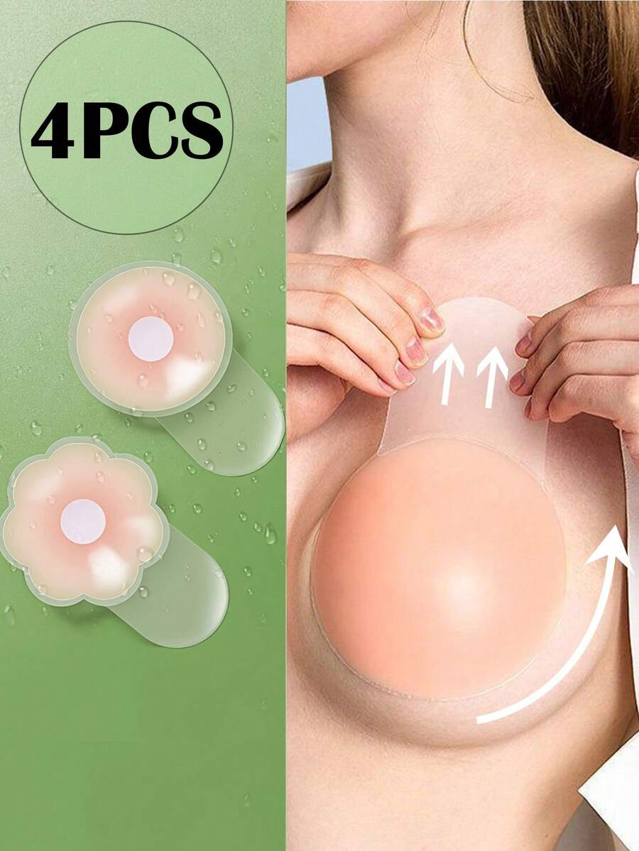 4Pcs Sticky Nipple Covers For Breast Lift - Invisible Silicone Adhesive Pasties - Multicolor - View 1