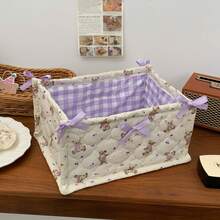 Cute Pink & Blue 3D Lace Satin Storage Basket, Desktop Organizer Basket For Small Items, Lipstick, Makeup Brushes, Skincare Products, Desktop Decor - Multicolor - View 11