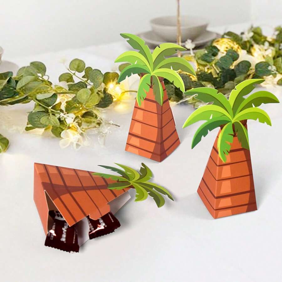 10 cutii de ambalare 3D cu palmieri, cutii pentru bomboane, cutii mici pliabile cu palmieri pentru bomboane, 10 buc/pachet