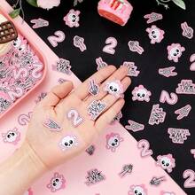 200Pcs Bad Two The Bone Confetti, Pink And Black Bad Two The Bone Birthday Decoration, Double Sided Table Confetti Scatters For Born To Rock Music Theme 2nd Birthday Party Supplies