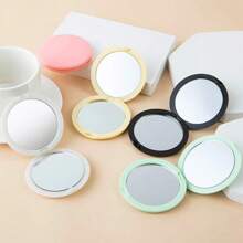 1 Stück tragbarer, faltbarer Kosmetikspiegel zum Selbermachen mit Cremekleber und 360°-Klappdeckel für Make-up, Reisen, Handtasche, Büro, Schule, Zuhause und Frauen, Mädchen, Teenager – kompakter runder Spiegel (blau/pink)