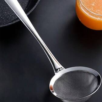 1pc Round Tail Deep Screen, Stainless Steel Filter, Spoon, Wide Edge, Soybean Milk Screen, Oil Filter, Spoon, Foam Powder Screen,School Supplies