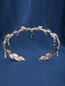 1pc Crystal Leaf Headband Crystal Hair Accessories Jeweled Headband Wedding Headpiece For Bride Retro Leaf Necklace Rhinestone Forehead Hairband Pendant Headband Bride Headdress - Multicolor - View 16