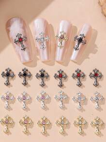 30 pezzi decorazioni per unghie a forma di croce, con perle, pietre preziose e diamanti, borchie in metallo e cristalli di strass in lega metallica, adatti per donne e ragazze per decorazioni di gioielli, telefoni e unghie, ideali per arte di unghie acrilica e design per unghie in stile Y2K, set premium di decorazioni metalliche per unghie, accessori per arte di unghie e nail salon