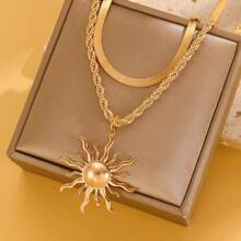 [Summer Sun-Shaped Jewelry] Fashion Jewelry Pendant Necklace Bracelet Y-Shape Multilayer Necklace, Boho Style Sunburst Pendant Necklace, Suitable For Summer Beach Holiday, Daily Wear, Graduation Trip, Prom Party, Fashionable Gift For Friends, Lovers, Wife, Teacher, Classmates, Sisters, Daughter