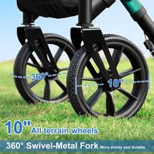 WALK MATE Rollator Walker For Seniors Taller 5.3~7ft With Height-Adjustable Seat, 10 Inch Wheels Wire-Hidden Walkers Compact Folding Design Lightweight Mobility Walking Aid Widen Backrest, Green - 綠色 - 查看 3
