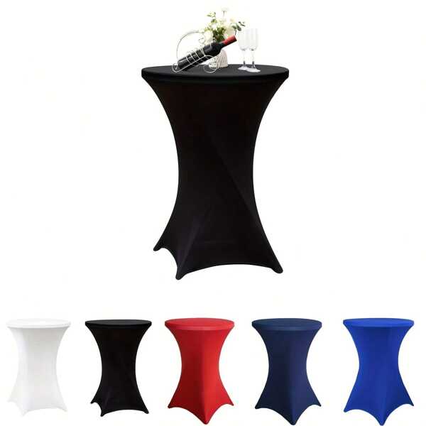 1 Pc Round Cocktail Table Cover - Elastic Polyester Tablecloth For Bar Stool, Machine Washable, Wrinkle Resistant, Suitable For Parties, Holidays And Family Gatherings