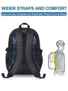 Mesh Backpack Lightweight Transparent Unisex, With Notebook Compartment, Suitable For Beach, Swimming, Sports - Black - View 7