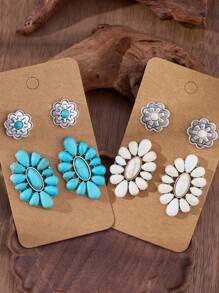 MONLOTTI 2/4 Paar vintage Cowgirl Western Türkis Schmuckset Ohrringe für Frauen, modisches Boho Schmuckset Ohrringe, geeignet für tägliche Partys, Festivals und Anlässe. Ohrringe für Frauen