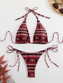 Conjunto de bikini triangular de unicolor sexy, con atar, para playa y verano