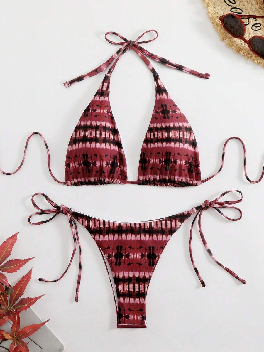 Conjunto de bikini triangular de unicolor sexy, con atar, para playa y verano