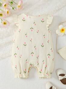 MommBaby Conjunto de mamelucos y pantalones cortos de niña recién nacida con manga de volante y abotonadura, diseño floral, lindo y cómodo atuendo de verano