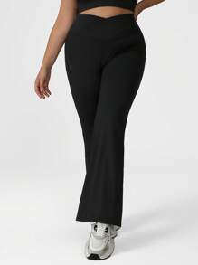 Sodalemon Pantaloni sport evazați pentru femei, mărime Plus, cu talie încrucișată, sport, fitness, dans, ridicare fese