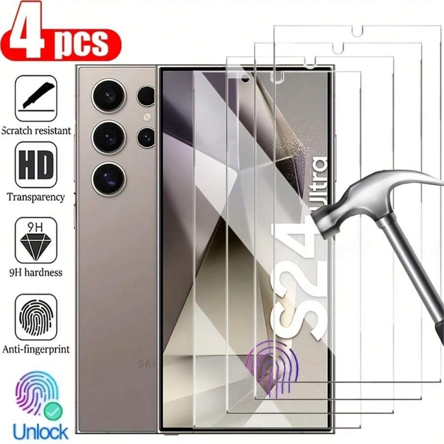 NNBILI 4pcs 9H Hardness Tempered Glass Screen Protector For Samsung S24 Ultra S25 Ultra S25Edge S26 Ultra S26Edge S23 S22 S21 Plus, High Definition, Anti-Fingerprint, Anti-Scratch, Bubble-Free Installation, Full Screen Protection, Fingerprint-Resistant Glass | High Definition Display | Anti-Scratch Glass, Smartphone Screen Protector