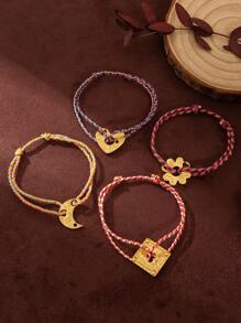 1Pc Summer Fashion Bohemian Style Clover Women's Hand Rope, Clover, Heart, Moon, Square Brand Scalable Bracelet, Suitable For Travel Photography, Daily Leisure, Vacation And Play, Suitable For Summer Beach Vacation, Outdoor Activities, Holiday Outings, Women's Jewelry Accessories