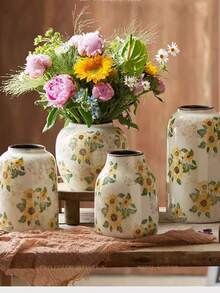 "Wazon ceramiczny ze spękaniami słonecznika – dekoracja stołu w stylu rustykalnym, mały wazon na kwiaty do domu/biura/kawiarni (ręcznie wykonany, glazura z efektem spękania lodu)"