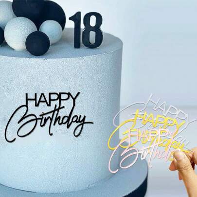 5 件/3 件/1 件金银黑亚克力生日快乐蛋糕装饰，适用于生日主题派对 DIY 蛋糕侧面装饰