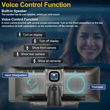 9.3inch Portable Car Screen With Wireless Apple Carplay Android Auto Mirror Link Dash Cam Front And Rear Reversing Monitor 1080P Backup Camera Split Screen/DVR Loop Recording/Voice Control/Bluetooth
