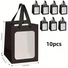 Multi Colored 10PCS Kraft Paper Rectangular Regular Windowed Transparent Gift Bag Size: 20cm * 15cm * 10cm, Suitable For Bridal Gifts, Weddings, Birthday Parties, Various Holiday Gifts, Bouquets, Transparent Windowed Party Handbags