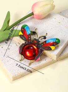 1 pieza Broche de abeja con gema roja y strass de color dorado, adecuado para mujeres