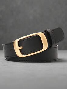 1 pieza Cinturón de mujer de talla grande de unicolor, minimalista, con hebilla dorada de PU, adecuado para combinar con varios tipos de pantalones en otoño, Halloween