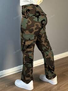 Pantalones cargo rectos de camuflaje casuales para mujer