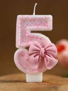 1 Peça Vela de Aniversário com Número Decorado com Strass em Formato de Laço Rosa para Festa de Aniversário, Evento Comemorativo, Decoração de Bolo, Suprimentos para Festa de Aniversário Infantil, Velas Aromáticas, Velas com Números, Velas de Aniversário Infantil, Decoração de Bolo