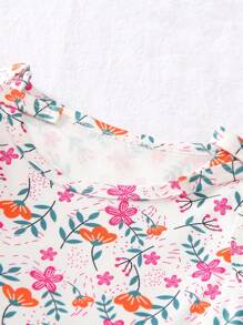 Set de 2 piezas para niñas pequeñas: Top sin mangas con volantes de estampado floral diminuto y pantalones largos de color rojo rosa, últimos diseños de moda para el verano