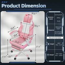 JAMFLY Gaming Chair For Adults, Ergonomic PU Leather Office Chair With Headrest & Footrest, Video Game Chairs With Massage Lumbar Support, Height Adjustable Computer Chair With 360° Swivel,Pink - Hồng - Xem 5