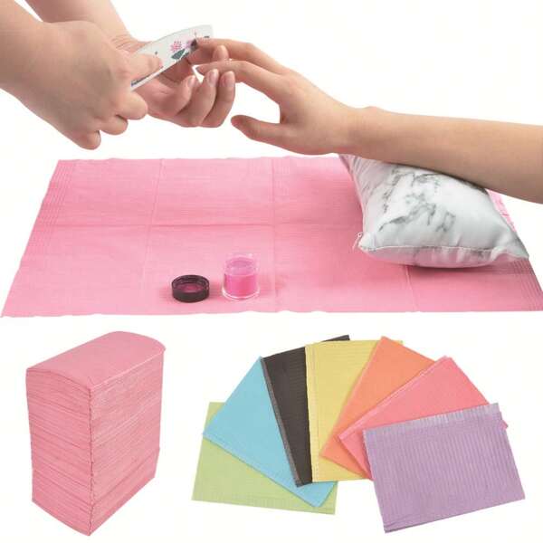 15/35/55/125pcs Disposable Nail Art Table Mats - Waterproof Pink Striped Paper Salon Mats For Manicure Pedicure, Nail Polish Cleanup, Hygienic Single-Use Salon & Home Nail Care Towels, Elegant Design, Textured Surface