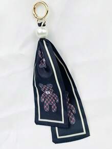 1pc Fashion Scarf Keychain Decor Creative Fabric Phone Case DIY Accessories Women Faux Pearl Handbag Jewelry
