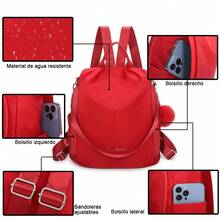 1pc Women's Anti-Theft Waterproof Backpack (13L), Convertible Backpack With Removable Handles And Pom-Pom, School Backpack - Red - View 6
