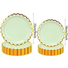 10pcs/20pcs/50pcs Sage Green Party Plates Green Dessert Paper Plates 7inch Gold Foil Scalloped Edge Disposable Cake Plates 9 Inch Dinner Plates For Birthday BridalShower Wedding Party Supplies - Sage Green - View 2