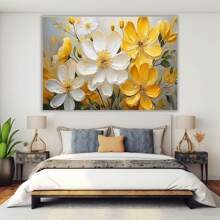 Flowers Canvas Art Wall Decor Yellow And White Framed Galsang Floral Prints And Posters Wall Hanging Decorations Ready To Hang For Bedroom Bathroom