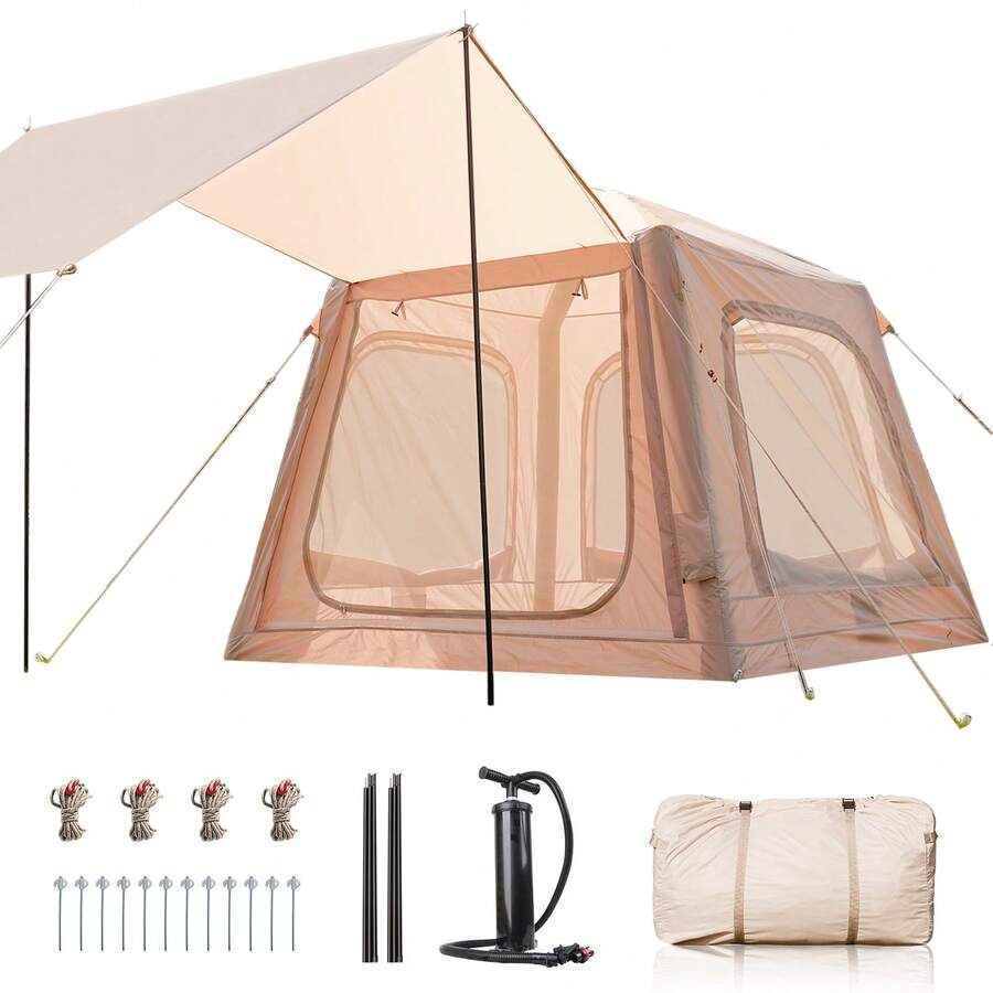 DoCred 4 Person Inflatable Tents For Camping, Blow Up Tent With Hand Pump, Easy Setup Inflatable Hot Tent For Camping Adult - Yellow - View 1