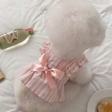 Summer Lightweight Striped Mini Cap Sleeve Pet Dress, Butterfly Sleeve Design, Soft Lavender Color, Comfortable