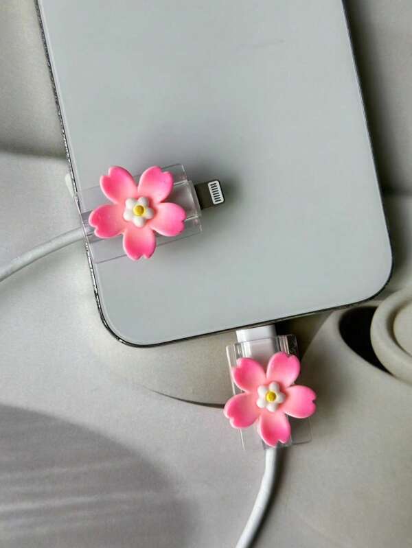 2pcs/Set Fashionable Transparent Floral Charging Station Protector Cases Cable Protector, Charger Accessories, Phone Accessories