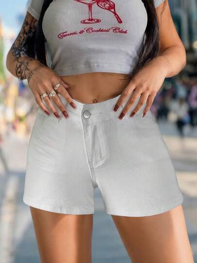 Shorts elásticos de cintura alta con cintura en V para mujer