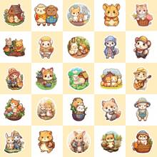 50 piezas Pegatinas de dibujos animados de pequeños animales con estilo campestre, ilustraciones de cuentos de hadas para decoración de scrapbook, resistentes al agua, con gatos pequeños, conejos, ratones, ovejas, zorros, erizos, coloridos y adorables, adecuados para botellas de agua, monopatines, portátiles, planificadores, equipaje, recompensas en el aula, interacción padres-hijos, regalo de cumpleaños