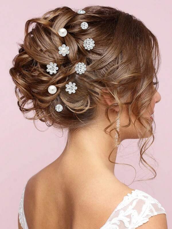 Conjunto de 10 grampos de cabelo de metal com pérolas e strass, acessórios de cabeça femininos elegantes e delicados para casamento, madrinhas, apresentações, festas e ocasiões formais