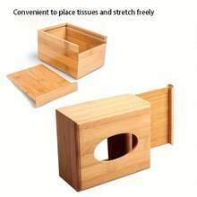 Bambus- und Holz-Taschentuchbox mit Klapplid, Multifunktions-Schreibtischorganizer für Zuhause, Büro und Gastgewerbe, Papierbox für Taschentücher, Servietten und Schreibwaren, stilvolle minimalistische Aufbewahrung für Wohnzimmer, Schlafzimmer, Küche, ideal für Hotel- und Restaurantnutzung sowie Schreibtischorganisation Zuhause - Verschiedenfarbig - Übersicht 6