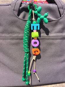 Customizable Acrylic Letter Keychain Balloon Dog Rope Beaded Bag Charm Decoration Pendant Personalized Birthday Gift, Holographic - Acrylic Keychain - View 12