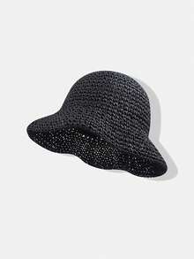 قبعة دلو من القش المنسوج قابلة للتنفس قطعة واحدة للنساء بطراز عتيق، حماية من الشمس على الشاطئ، ذات حافة واسعة قابلة للطي للخارج والسفر، لاستخدام يومي - قبعة - مشاهدة 17