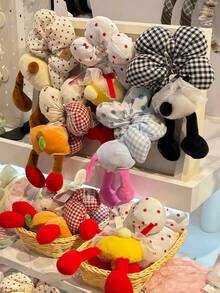 1 Stück Tupfen Cartoon Schleife karierte Farbblock Patchwork süße lässige Polyester elastische Haargummi, Hintern, Blume, flauschiger Pompon Haargummi für Mädchen, erhöhter Pferdeschwanz Accessoires, geeignet für Party, Lässig, Outdoor, Reise, Haargummis Haarband Kopfschmuck elastisches Band - Verschiedenfarbig - Übersicht 2