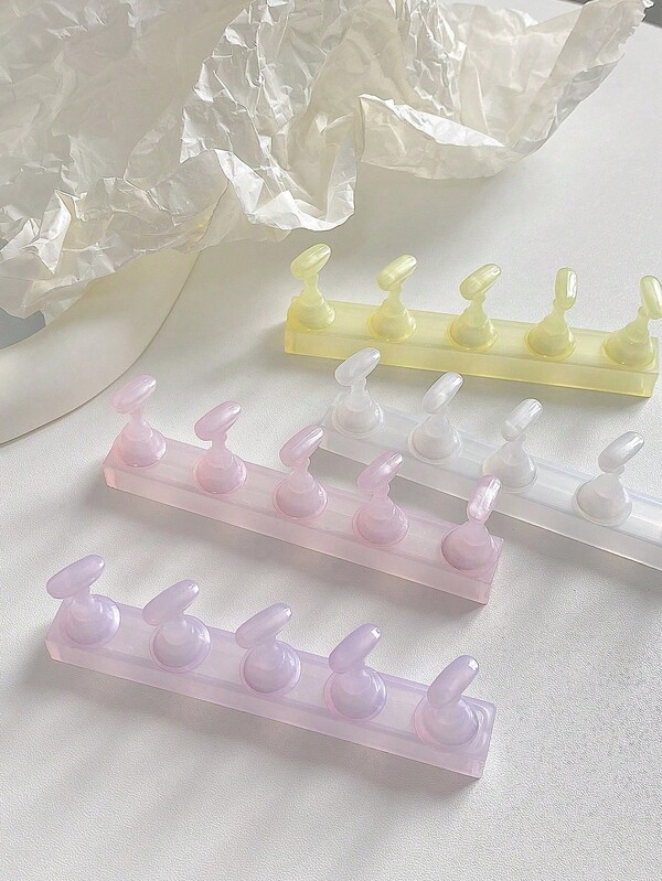 Conjunto de decoração de unhas 3D: 1 peça de base oca de acrílico + 5 peças de pontas de unhas coloridas de gelatina, com cristais de resina, miçangas, strass, efeito holográfico a laser estilo coreano vintage, base de madeira, 10 pontas de unhas douradas, ótimo presente para meninas e mulheres