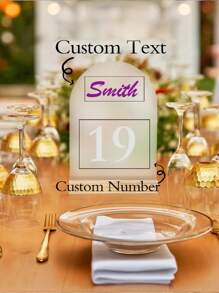 1pc Customized Table Number Plate, Frosted Acrylic Arch Shaped Sign With Wooden Base, Personalized Text & Numbers, Decor For Wedding, Party, Bar, Gathering