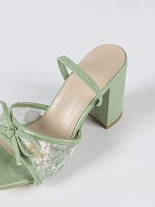 Giày sandal hở mũi gót vuông màu xanh lá cây cho nữ, thời trang đa năng gợi cảm, đi kèm giày cao gót, kéo dài chân - màu xanh lá - Xem 8