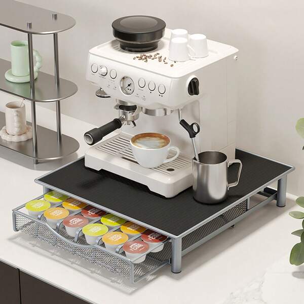 Eisernes Kapsel-Organisationssystem – 36 Kapseln fassend, mitzugängliche Schublade & rutschfester Unterlage – Ideal für Kaffeemaschinen – Maße: 40,5 x 36 x 8,5 cm