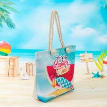 New Fashion Print Shoulder Bag, Casual Beach, Student, Shopping, Holiday Essential, Spacious